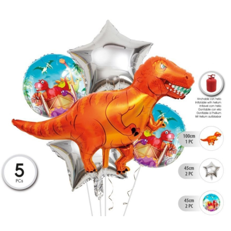 Globos Set Dinosaurio Plata 5 Unid - Fiestas de Cumpleaños de Dinosaurios
