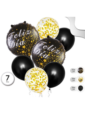 Globos Set Feliz Dia Negro 7 Unid - Globos de Formas Metalizados