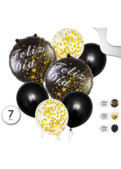 Globos Set Feliz Dia Negro 7 Unid - Globos de Formas Metalizados