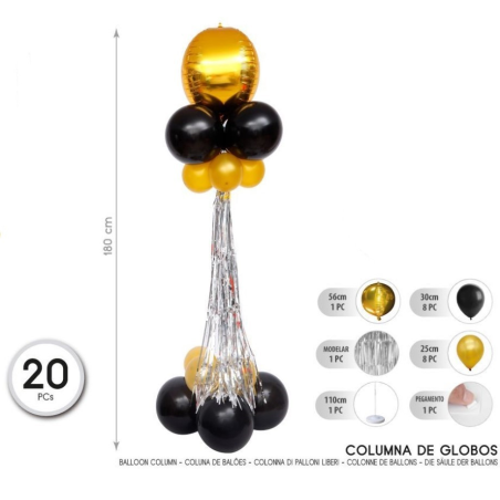 Columna de Globos Oro y Negro