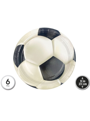 Platos Balon de Futbol 23cm 6 Unid - Fiestas de Cumpleaños de Futbol