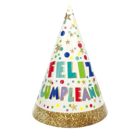 Gorro Cono Feliz Cumpleaños 6 Unid - Gorros y Diademas para Cotillon