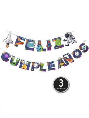 Guirnalda Feliz Cumpleaños Astronauta 3m - Fiestas de Cumpleaños del Espacio