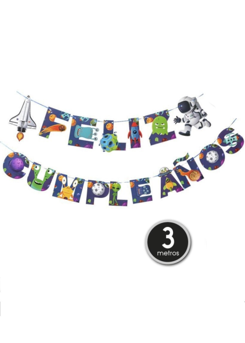 Guirnalda Feliz Cumpleaños Astronauta 3m - Fiestas de Cumpleaños del Espacio