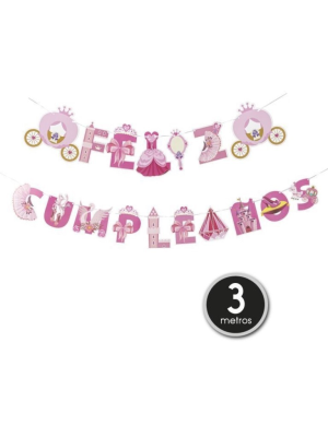 Guirnalda de Feliz Cumpleaños de Princesas de 3m - Fiestas de Cumpleaños de Princesas