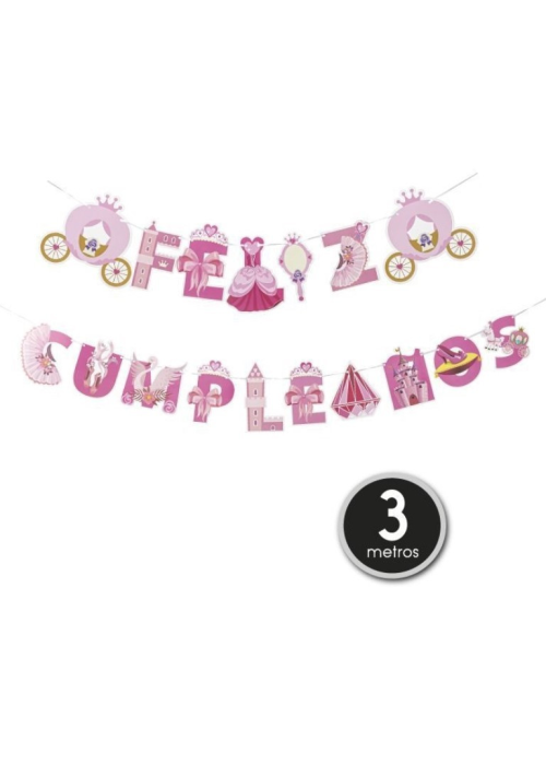 Guirnalda de Feliz Cumpleaños de Princesas de 3m - Fiestas de Cumpleaños de Princesas