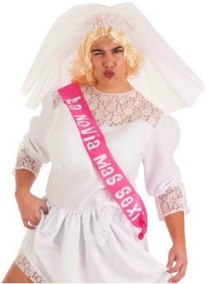 Disfraz de Novia con Banda para Hombre - Disfraces Despedidas - Disfraces con Bandas para Despedidas de Solteras