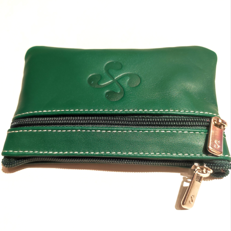 monedero con Lauburu de Piel verde - Bolsos y Carteras Vascas