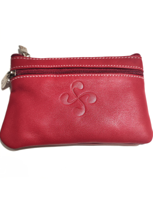 monedero con Lauburu de Piel Granate - Bolsos y Carteras Vascas