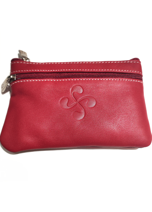 monedero con Lauburu de Piel Granate - Bolsos y Carteras Vascas