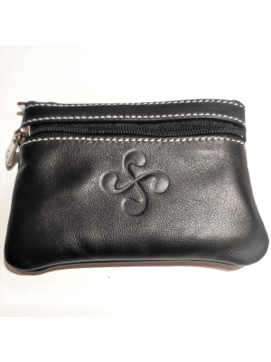 monedero con Lauburu de Piel Negro- Bolsos y Carteras Vascas