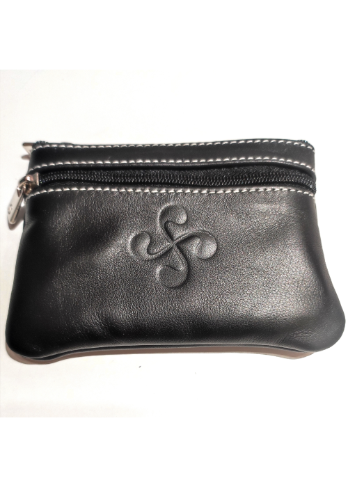 monedero con Lauburu de Piel Negro- Bolsos y Carteras Vascas