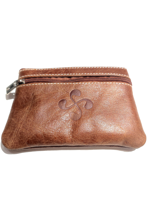 monedero con Lauburu de Piel Marron - Bolsos y Carteras Vascas