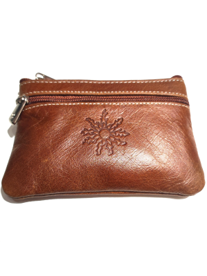 monedero con Eguzkilore de Piel Marron - Bolsos y Carteras Vascas
