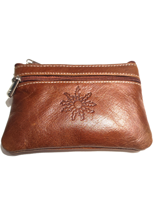 monedero con Eguzkilore de Piel Marron - Bolsos y Carteras Vascas