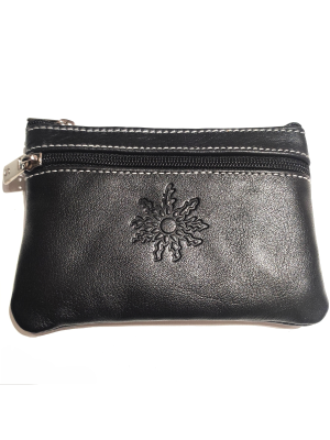 monedero con Eguzkilore de Piel Negro - Bolsos y Carteras Vascas
