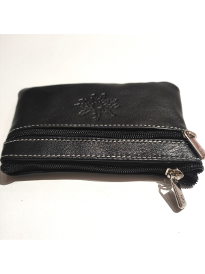 monedero con Eguzkilore de Piel Negro - Bolsos y Carteras Vascas