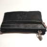 monedero con Eguzkilore de Piel Negro - Bolsos y Carteras Vascas