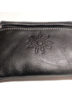 monedero con Eguzkilore de Piel Negro - Bolsos y Carteras Vascas