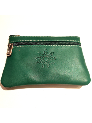 monedero con Eguzkilore de Piel Verde - Bolsos y Carteras Vascas