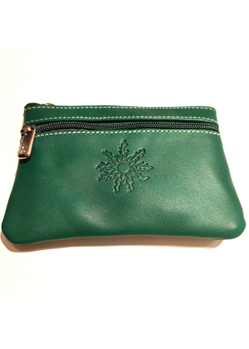 monedero con Eguzkilore de Piel Verde - Bolsos y Carteras Vascas