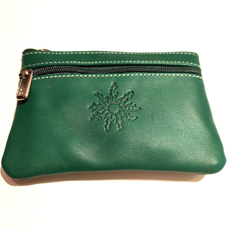 monedero con Eguzkilore de Piel Verde - Bolsos y Carteras Vascas