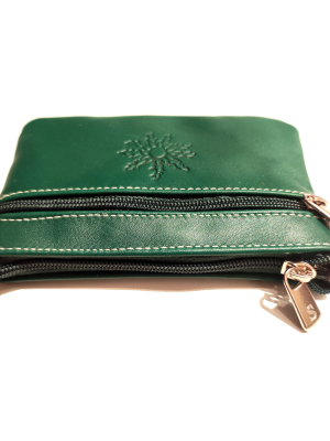 monedero con Eguzkilore de Piel Verde - Bolsos y Carteras Vascas