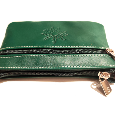 monedero con Eguzkilore de Piel Verde - Bolsos y Carteras Vascas