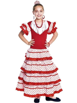 Disfraz de Sevillana Blanco y Rojo Niña - Disfraces de Sevillana para Niña