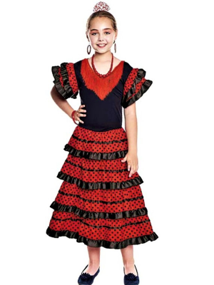 Disfraz de Sevillana Negro y Rojo Niña - Disfraces de Sevillana para Niña