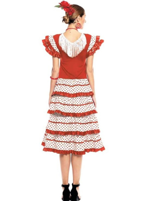 Disfraz De Sevillana Corto Blanco Y Rojo - Disfraces de Sevillana para Mujer