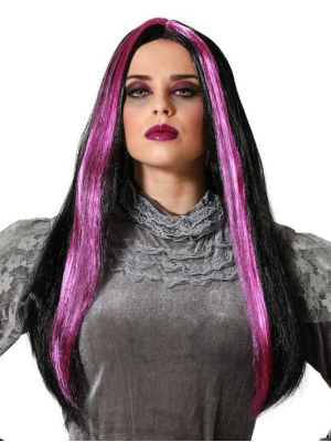 Peluca Melena Mechas Negra y Moradas - Pelucas