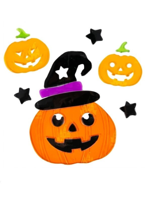Pegatinas Calabaza con Gorro de Bruja en Gel