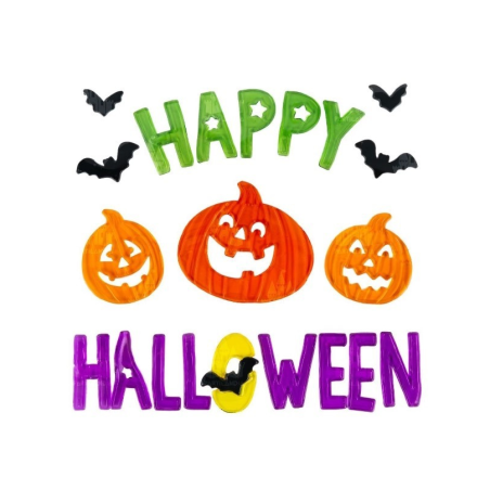 Pegatinas Happy Halloween Calabazas y murcielagos en Gel