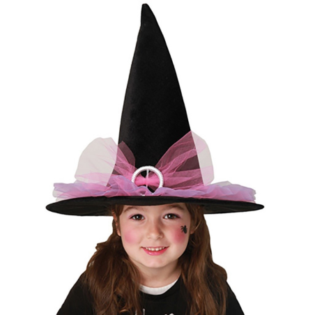 Sombrero Bruja Infantil Lazo Rosa