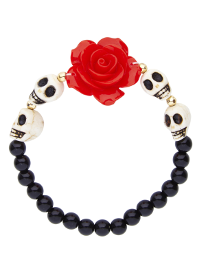 Pulsera Calaveras Flor Rojas