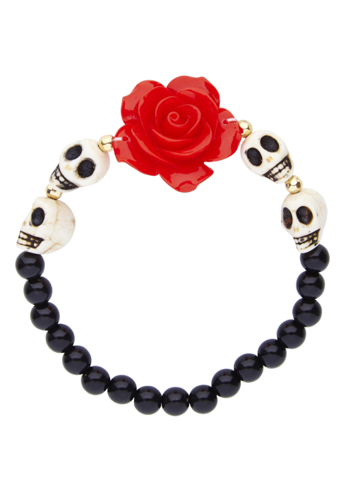 Pulsera Calaveras Flor Rojas