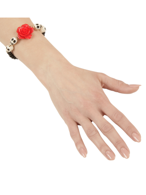 Pulsera Calaveras Flor Rojas