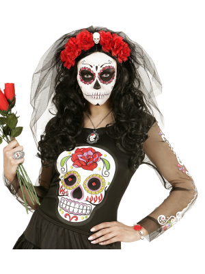 Pulsera Calaveras Flor Rojas
