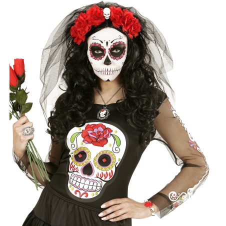 Pulsera Calaveras Flor Rojas