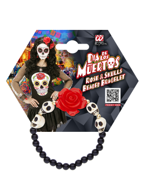 Pulsera Calaveras Flor Rojas