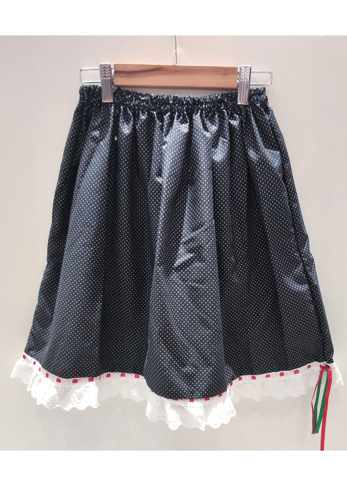 Falda Casera Negra Motas con Puntilla