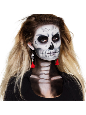 Pendientes Calaveras Con Pompom Rojo