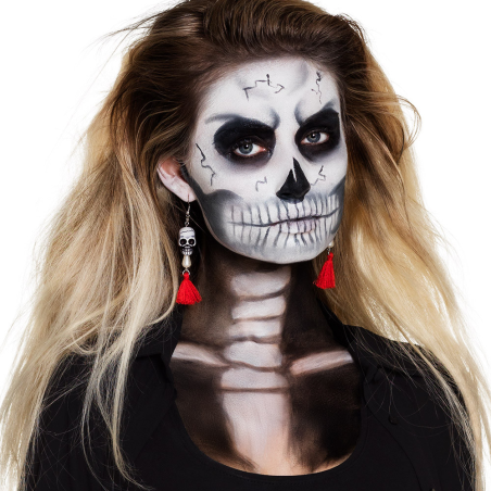 Pendientes Calaveras Con Pompom Rojo