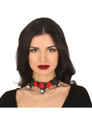 Gargantilla Con Calaveras Y Rosas - Collareres Disfraces Halloween