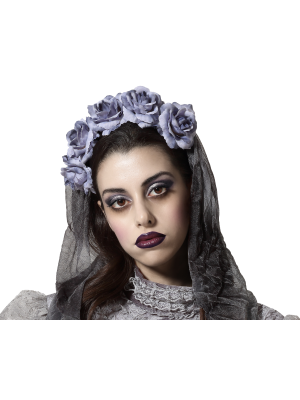 Diadema Con flores y Velo Gris