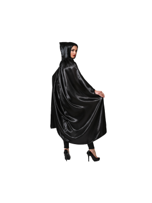Capa Negra con Capucha Satinada para Adulto 140cm - Complementos Disfraces Halloween