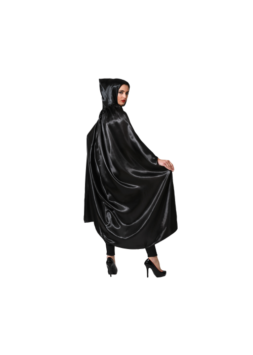 Capa Negra con Capucha Satinada para Adulto 140cm - Complementos Disfraces Halloween