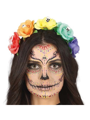 Diadema Flores Multicolor con Calveras