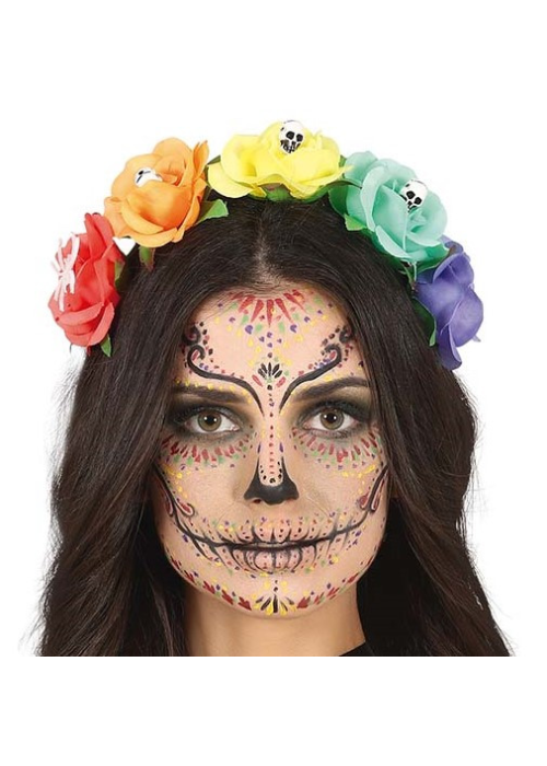 Diadema Flores Multicolor con Calveras